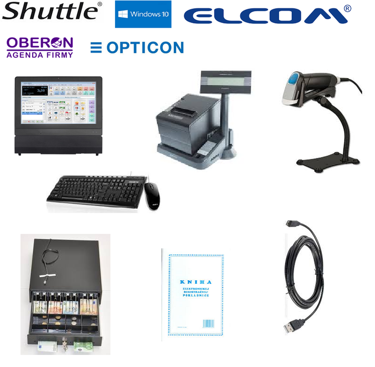 PC POS zostava s Shuttle P20U, Efox RP80, snímačom Opticon, zásuvkou