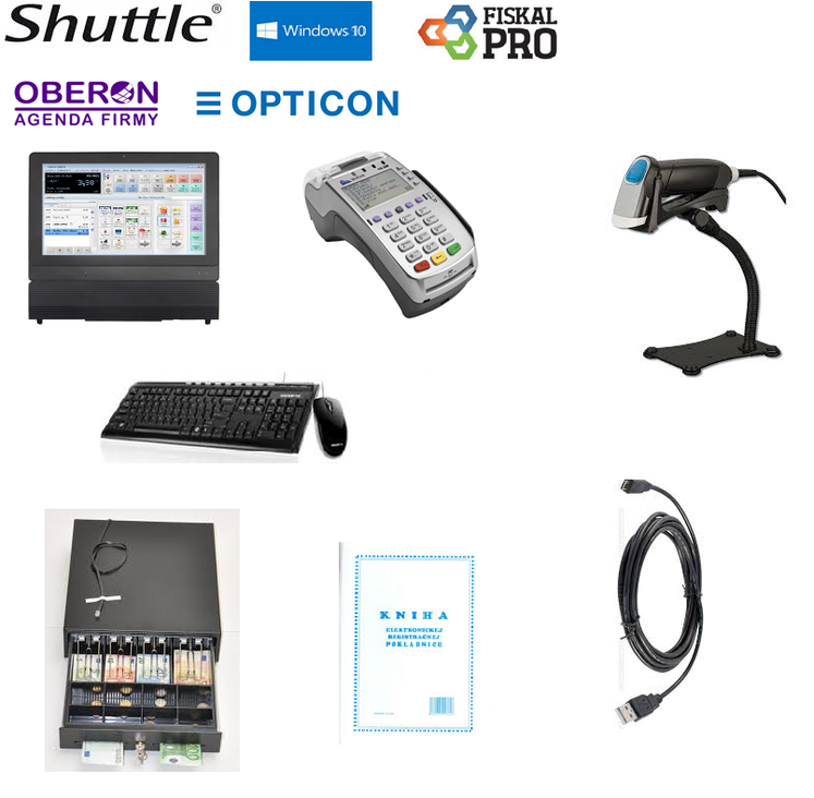 PC POS zostava s Shuttle P20U, fiskalpro VX520, snímačom Opticon, zásuvkou