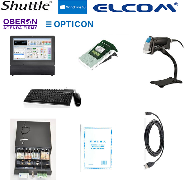 PC POS zostava s Shuttle P20U, Mini Efox, snímačom Opticon, zásuvkou