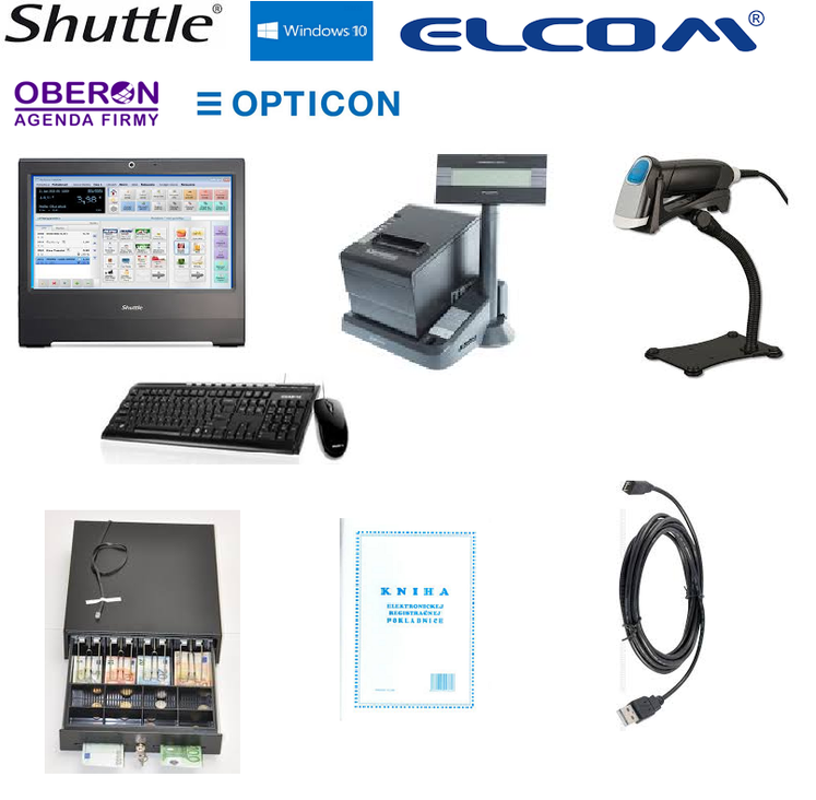 PC POS zostava s Shuttle X50V6, Efox RP80, snímačom Opticon, zásuvkou