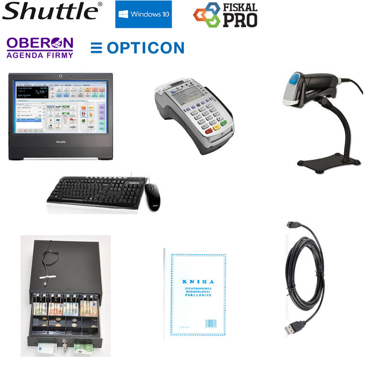 PC POS zostava s Shuttle X50V6, fiskalpro VX520, snímačom Opticon, zásuvkou
