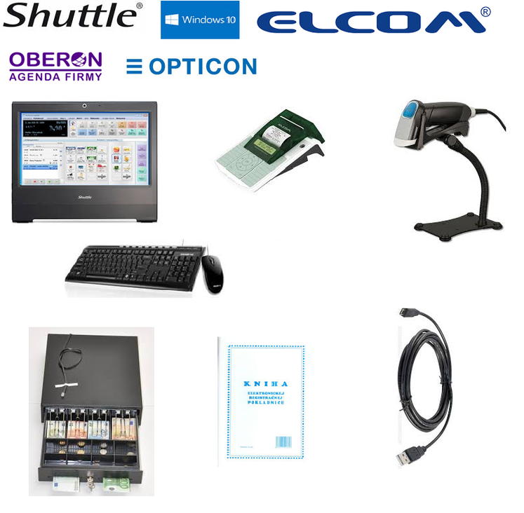 PC POS zostava s Shuttle X50V6, Mini Efox, snímačom Opticon, zásuvkou